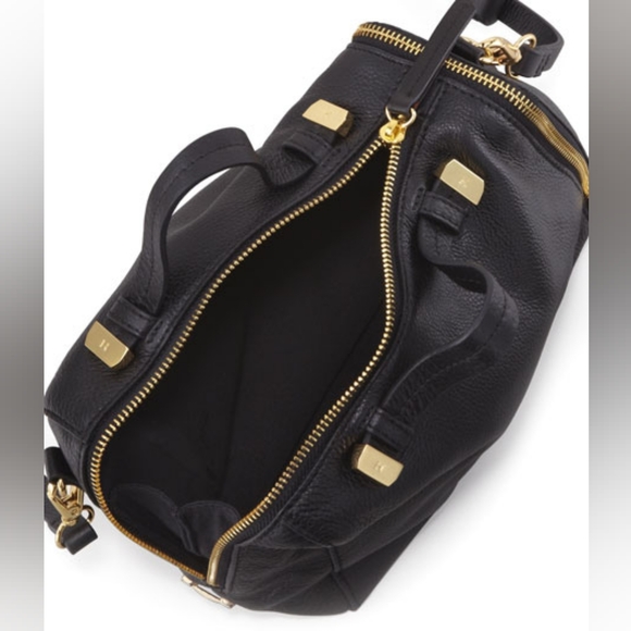 Halston Heritage Baby Pebbled Satchel Bag - Black Leather with Gold Accents - Picture 16 of 16